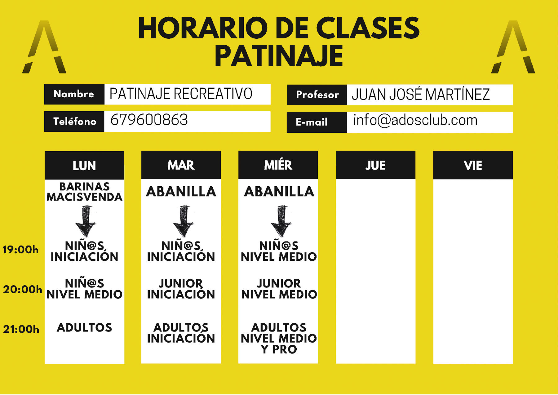 Horario de clases de patinaje